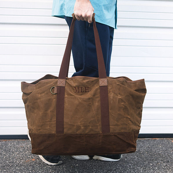 Men's Personalized Waxed Canvas Extra Large Tote Bag - Marleylilly