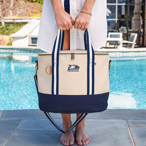 georgia southern university navy canvas cooler at pool