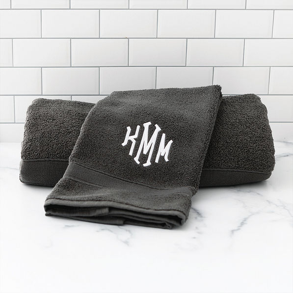 charcoal hand towel on counter
