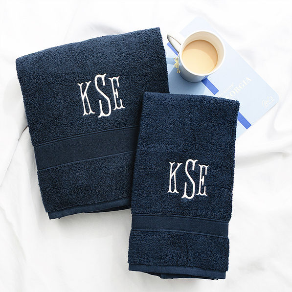 navy hand towel with bath towel