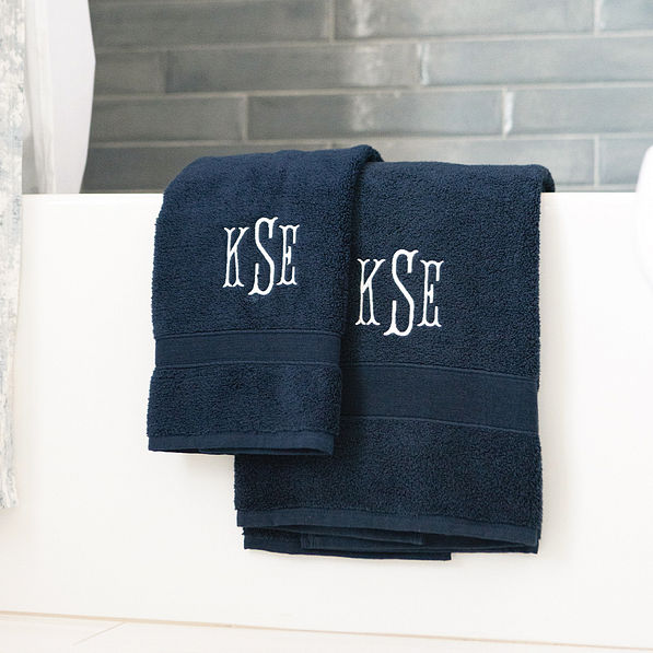 navy bath towel with hand towel