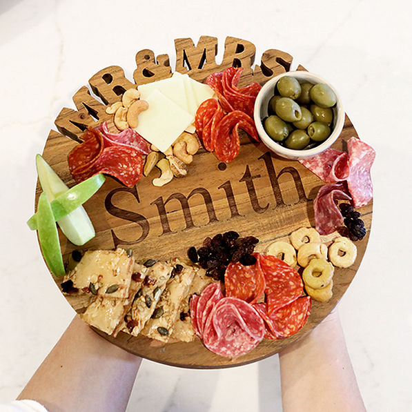 cutting board with food presented on it