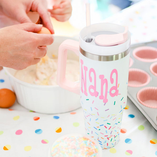 confetti travel tumbler used while baking