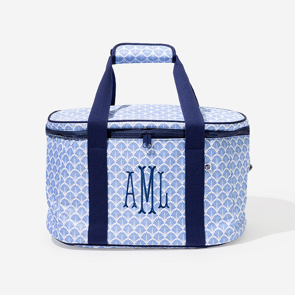 monogrammed slow cooker carrier in blue shells