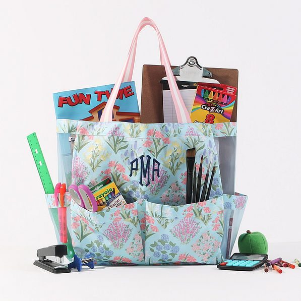 monogrammed large caddy with school supplies