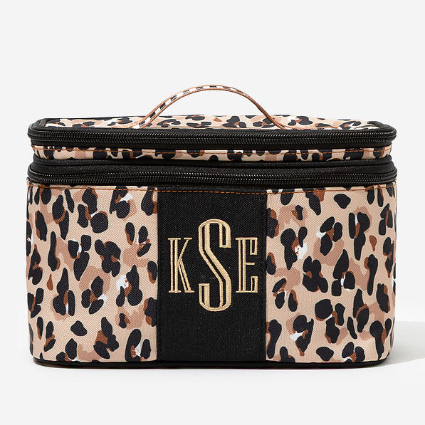 monogrammed train case in classic cheetah