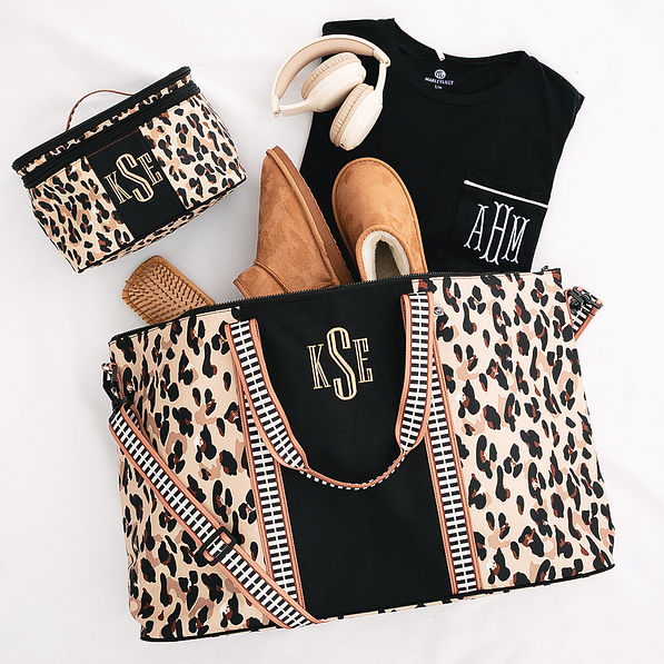monogrammed train case and weekend bag classic cheetah