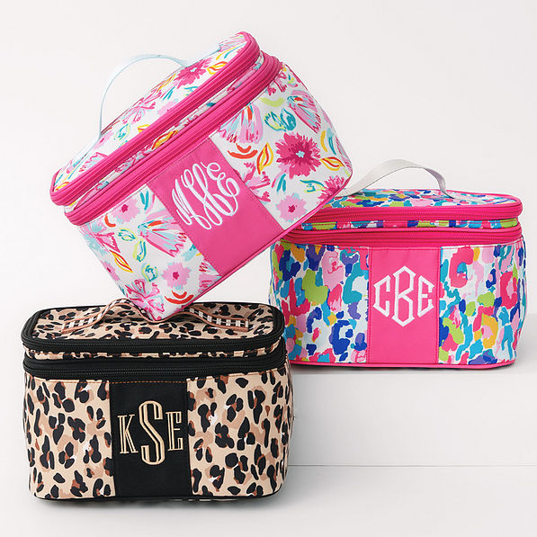 classic cheetah watercolor cheetah and painted petals monogrammed train cases