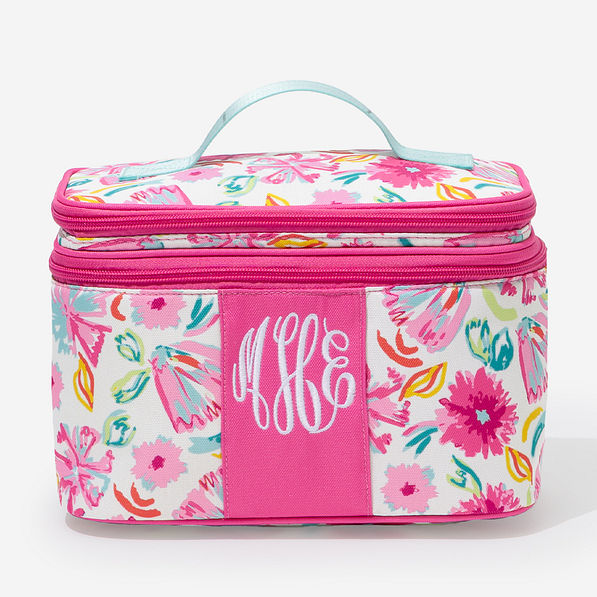 monogrammed train case in painted petals