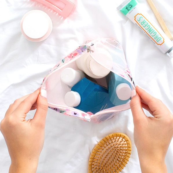 inside of coral floral shower bag