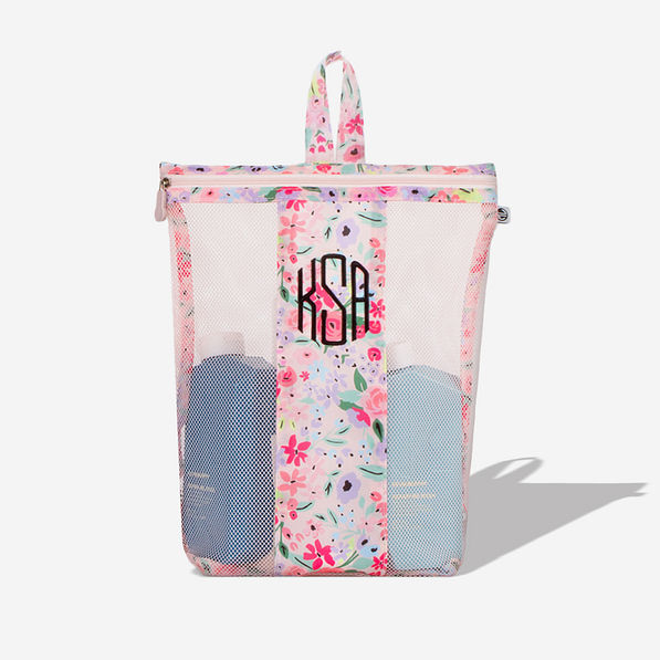 Monogrammed Shower Bag in Coral Floral