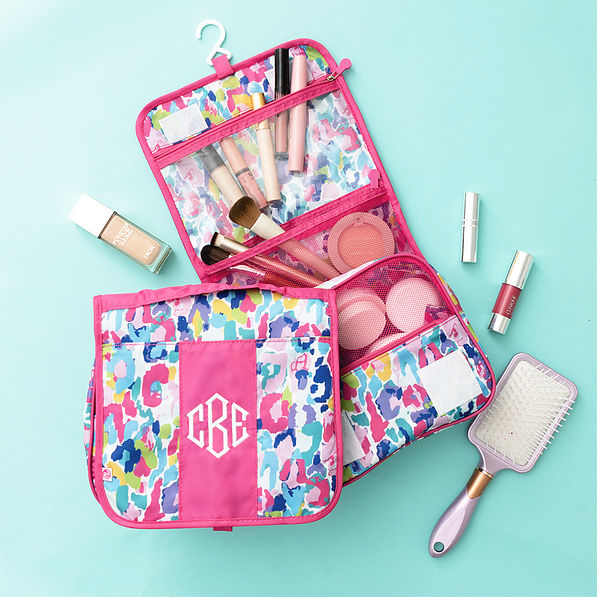 watercolor cheetah packable hanging travel case