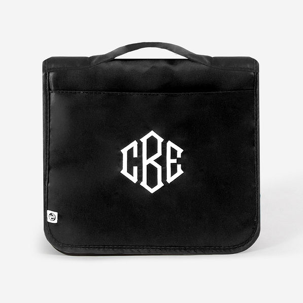 Monogrammed Packable Hanging Travel Case in Black