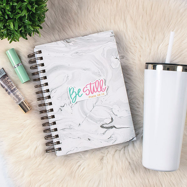 Be Still Sticker on Marble Notebook