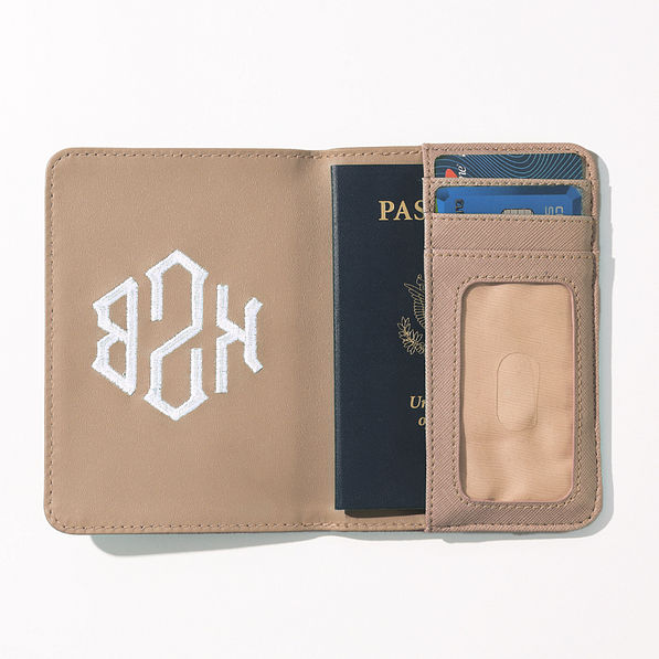 inside of taupe monogrammed passport holder