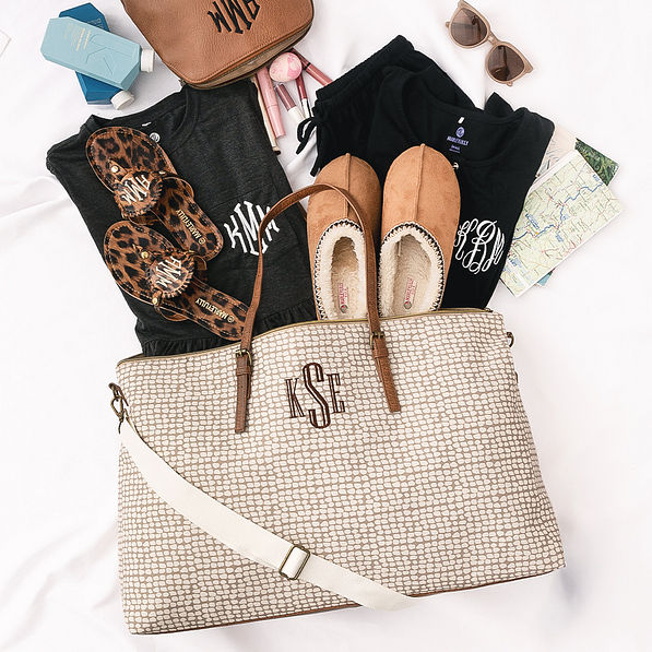 personalized khaki pebbles weekender packed