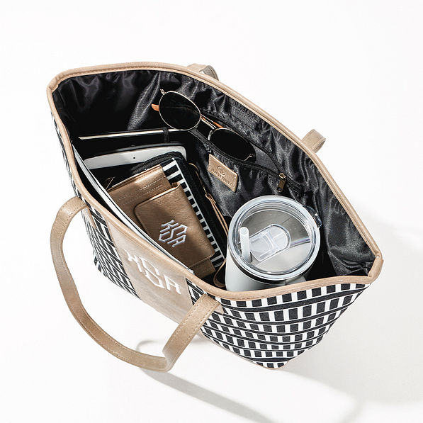 black stripes canvas tote bag inside shot