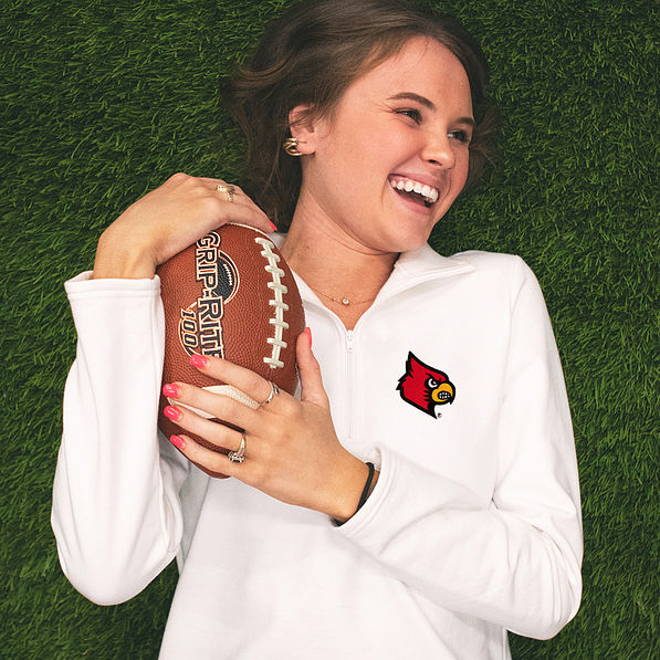 louisville pullover sweatshirt with football - white