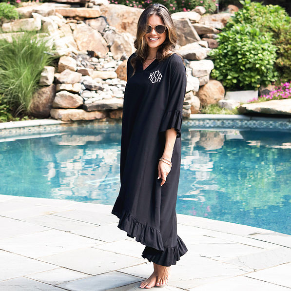 black ruffle cover up on peyton - full body