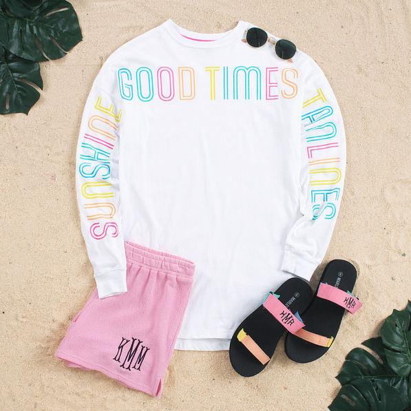 sunshine good times and tan lines jersey with sandals and shorts