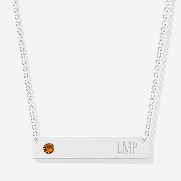Monogrammed Birthstone Bar Necklace for November