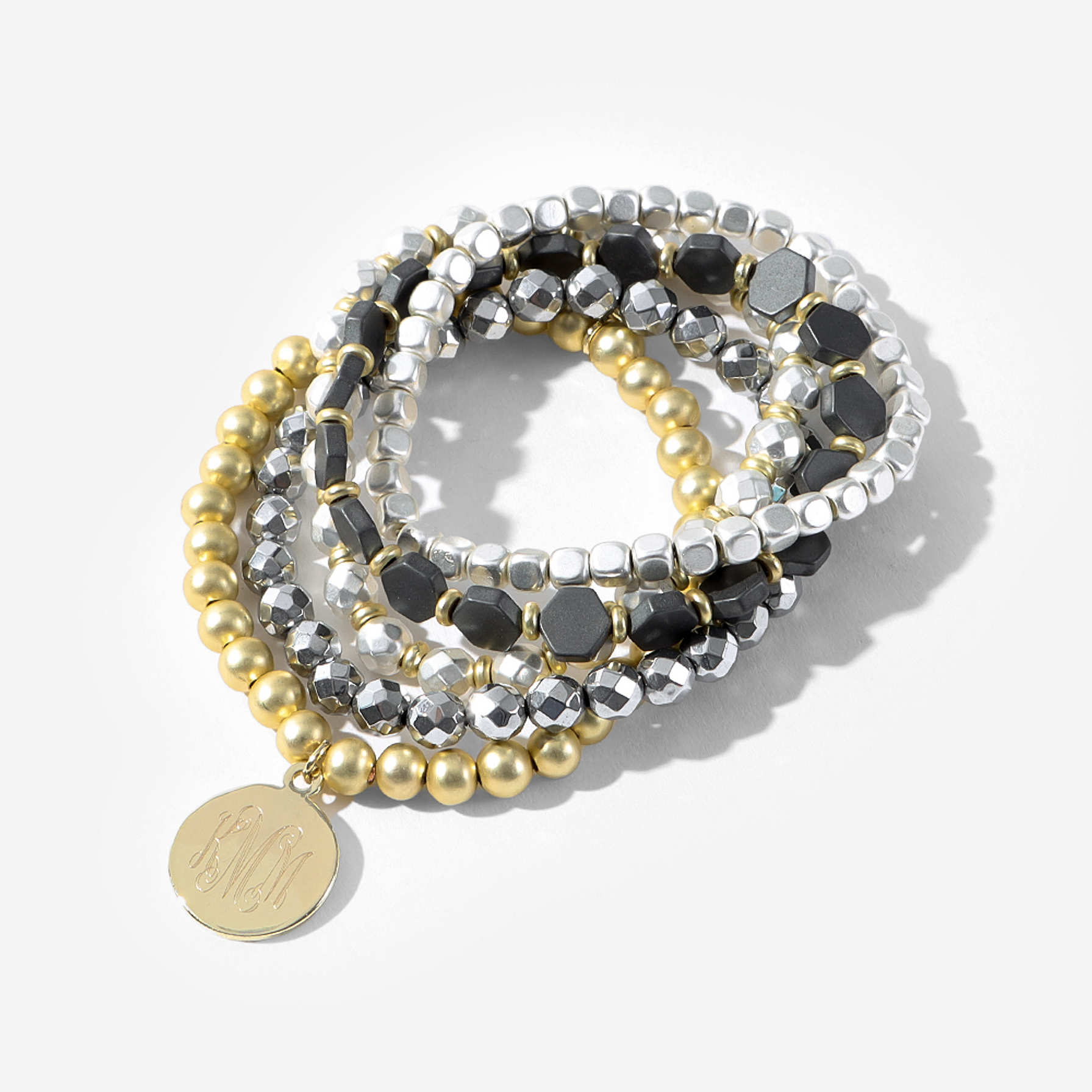 Personalized Metallic Bracelets | Stack of 5 Stretch Bracelets