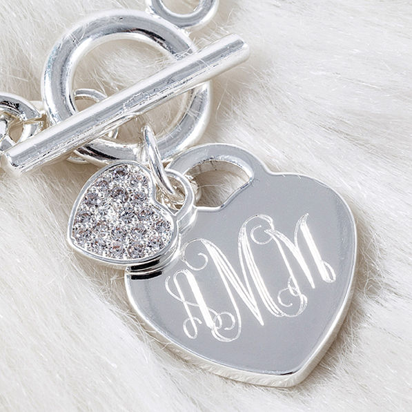 clsoe up of Monogrammed Heart Bracelet