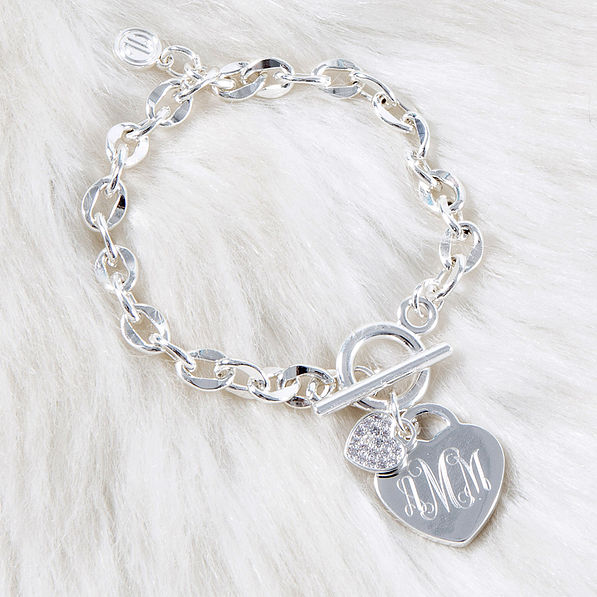 Monogrammed Heart Bracelet on fur