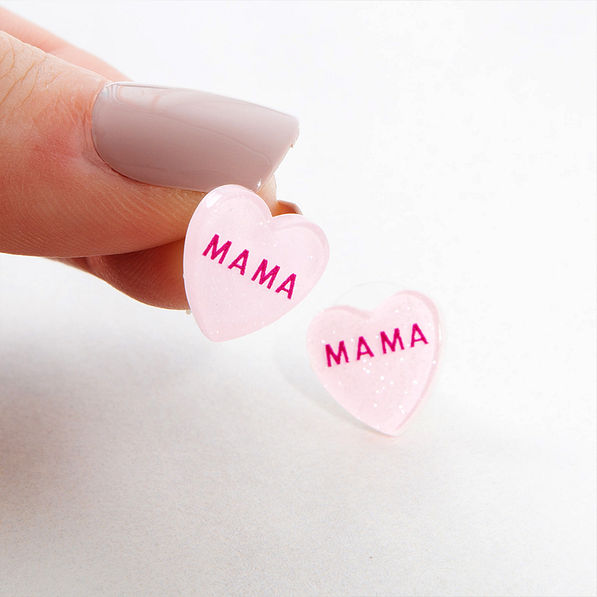 Mama Heart Studs in hand