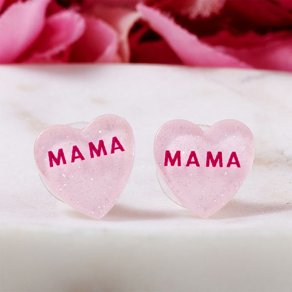 Mama Heart Studs on marble