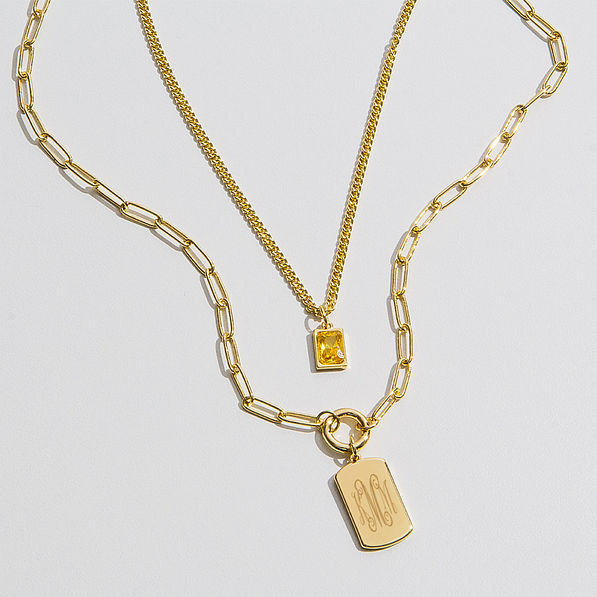 Monogrammed Tag Layered Necklace