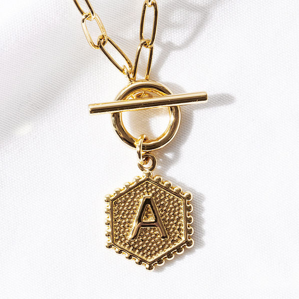 a initial necklace close up