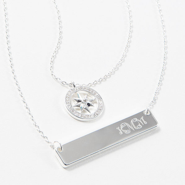 monogrammed compass necklace in silver