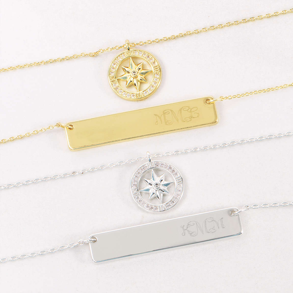 Personalized Double Chain Compass Necklace