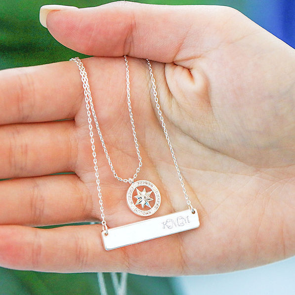 Personalized Double Chain Compass Necklace