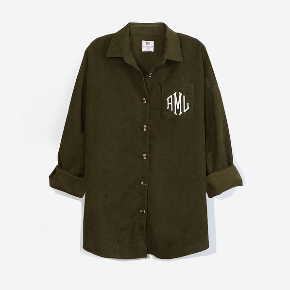 monogrammed oversized button down tunic in olive
