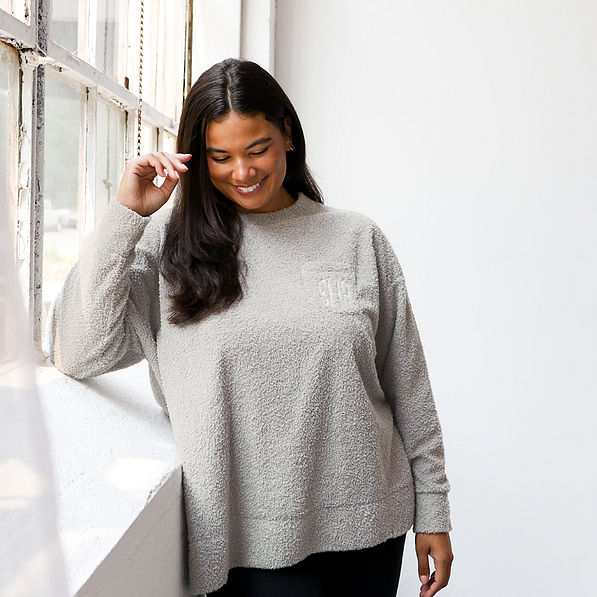 monogrammed cozy sweatshirt in grey