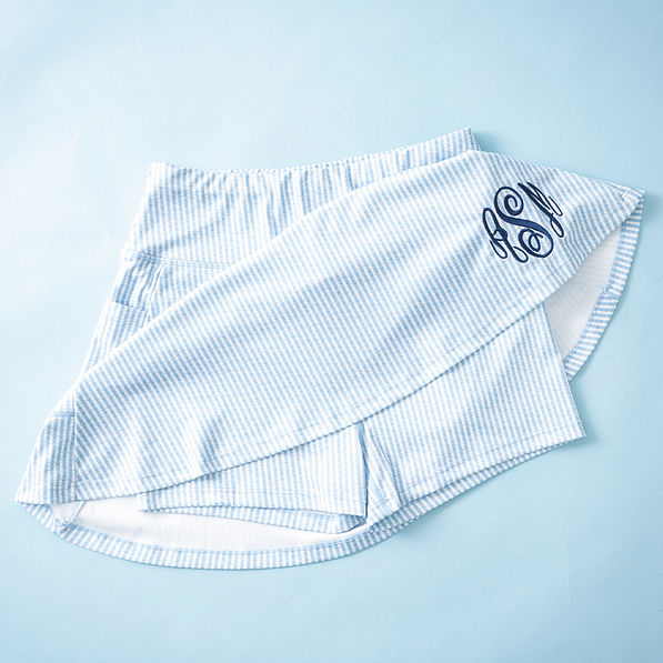 navy seersucker skort flatlay with shorts