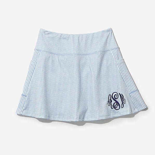 Monogrammed Skort in Navy Seersucker