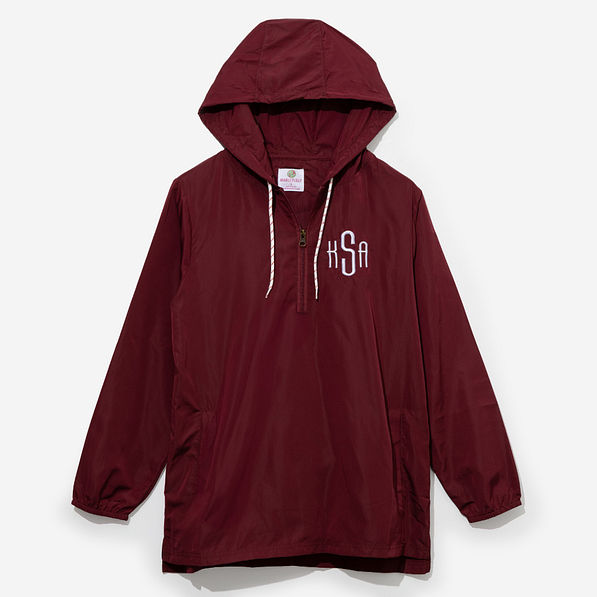monogrammed pullover rain jacket in crimson