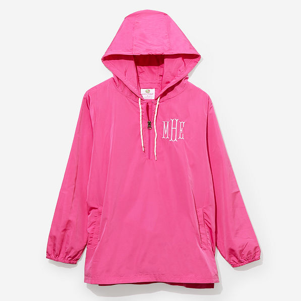 monogrammed pullover rain jacket in hot pink