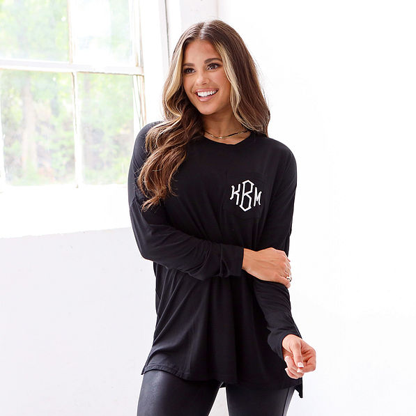 Monogrammed tunic shirt in black with leather leggings