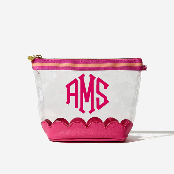 Monogrammed Scalloped Cosmetic Case in Hot Pink