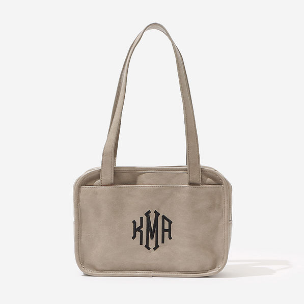 monogrammed bible tote bag in taupe grey