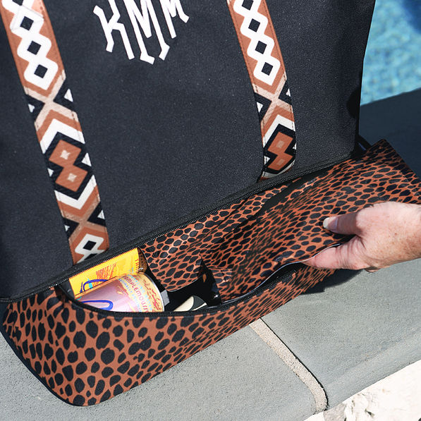ice pack with monogrammed beach cooler tote