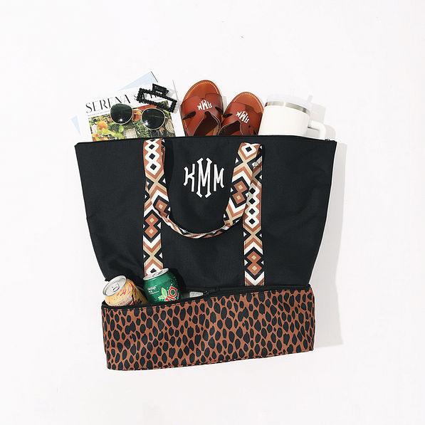 monogrammed cooler tote with accessories