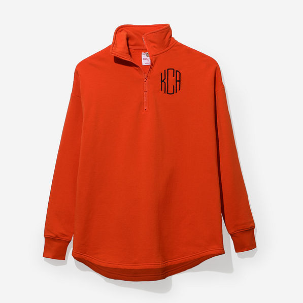 Monogrammed Quarter Zip Sweatshirt in Orange