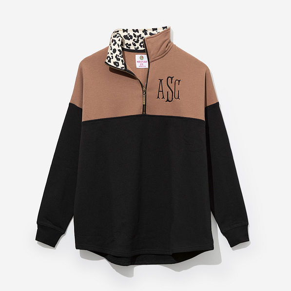 Monogrammed Quarter Zip Sweatshirt in Eclipse Leopard