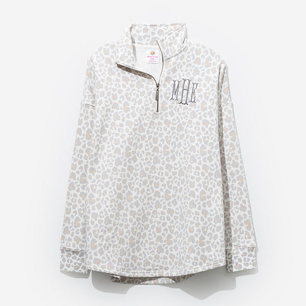 Monogrammed Quarter Zip Sweatshirt in Snow Leopard
