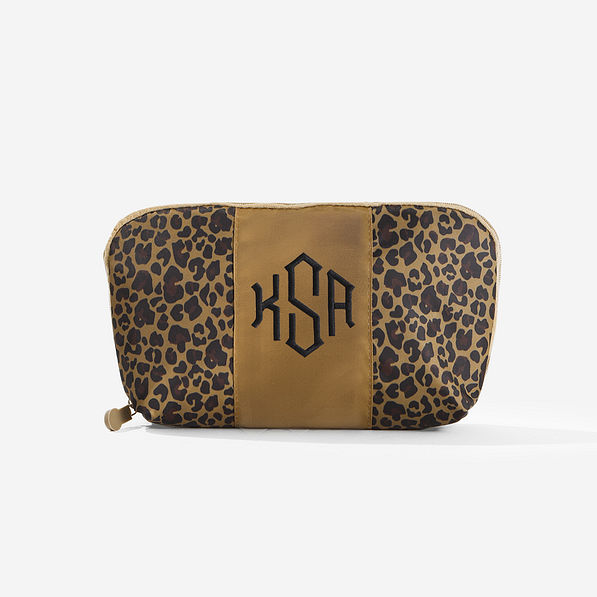 monogrammed tech pouch in leopard